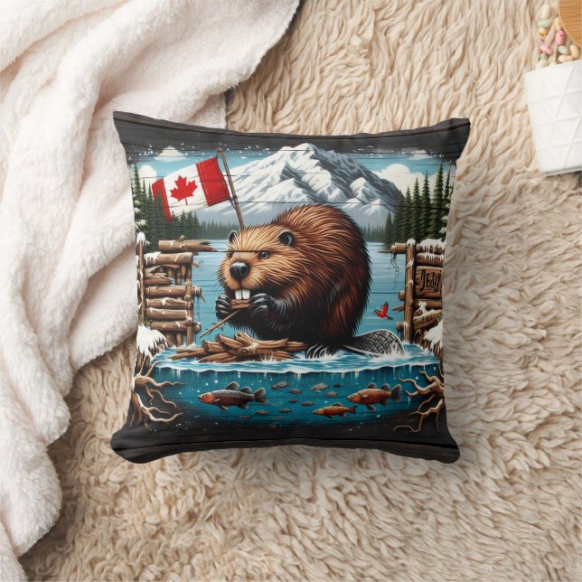 Canadian Beaver, Flagga, Mountain, Ocean Kudde (Filt)