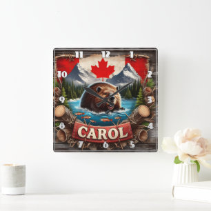Canadian Beaver, Flagga, Mountain View Fyrkantig Klocka