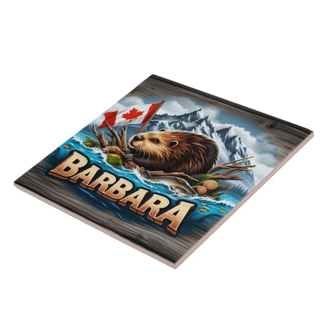 Canadian Beaver Holding Flagga nära bergen Kakelplatta (Sidan)