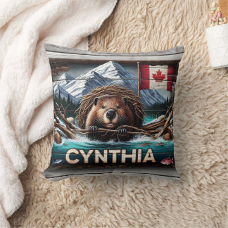 Canadian Beaver in Front Mountains and Flagga Kudde