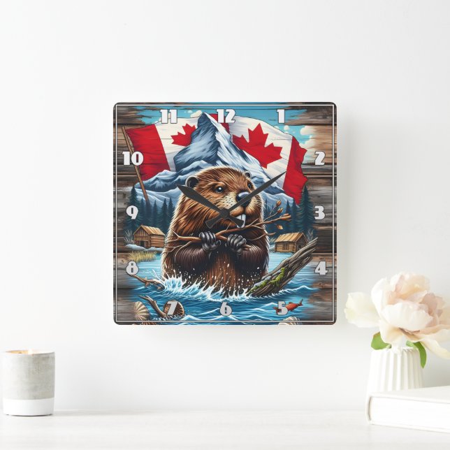 Canadian Beaver med Blue Ocean Fyrkantig Klocka (Hem)