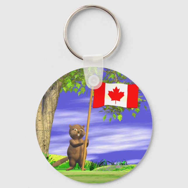 Canadian Beaver och Flagga Nyckelring (Framsida)