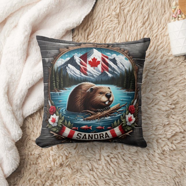 Canadian Beaver Swimming in Clear Mountain Sjö Kudde (Filt)