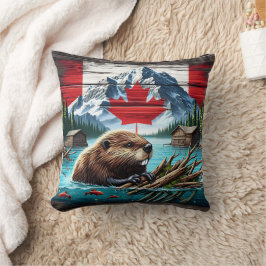 Canadian Beaver Swimming nära Rustic Cabins Kudde