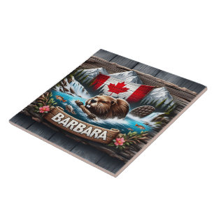 Canadian Beaver Swimming Near Mountain Stream Kakelplatta
