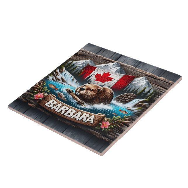 Canadian Beaver Swimming Near Mountain Stream Kakelplatta (Sidan)