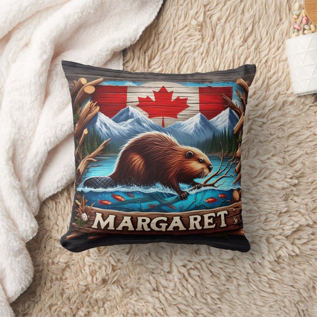 Canadian Beaver Swimming Near Mountains and Forest Kudde (Filt)