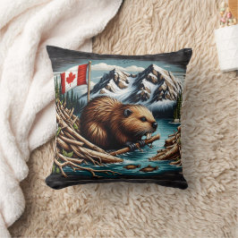 Canadian Beaver With Flagga by Mountain River Kudde