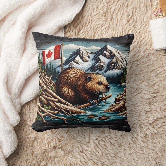 Canadian Beaver With Flagga by Mountain River Kudde (Filt)