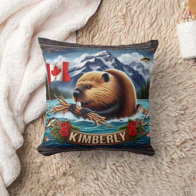 Canadian Beaver with Flagga nära Kimberly Kudde (Filt)