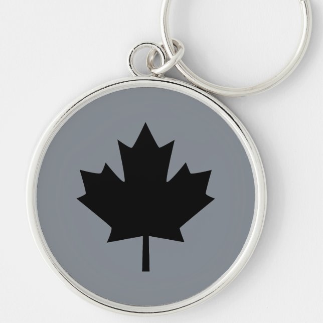 Canadian Black Maple Löv Stil Rund Silverfärgad Nyckelring (Framsidan)