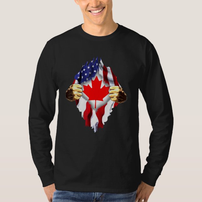 Canadian Blood Inside Me Canada American Flagga T Shirt (Framsida)