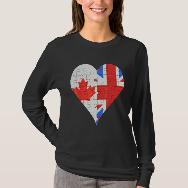 Canadian British Flagga Heart T Shirt (Framsida)
