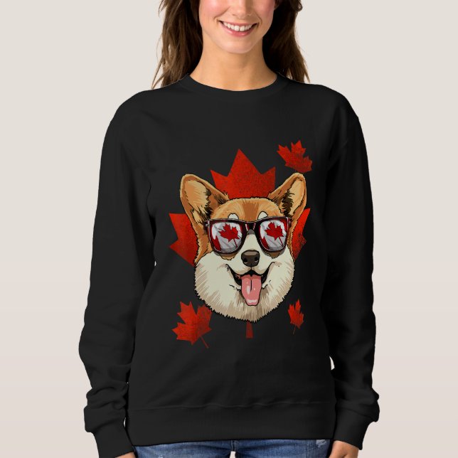 Canadian Corgi Hund Maple Löv Patriotic Canada Fla T Shirt (Framsida)