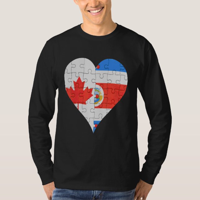 Canadian Costa Rican Flagga Heart T Shirt (Framsida)