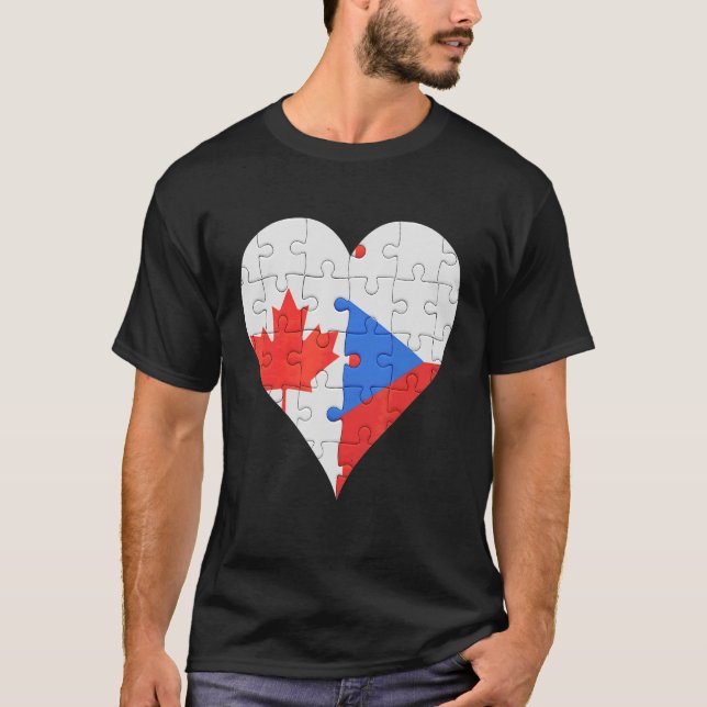 Canadian Czech Flagga Heart T Shirt (Framsida)