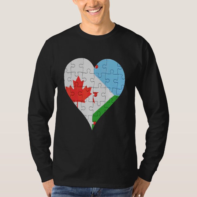 Canadian Djiboutian Flagga Heart T Shirt (Framsida)