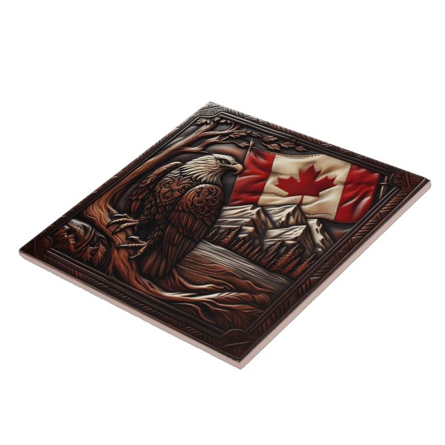 Canadian Eagle Relief Sculpture with Flagga Kakelplatta (Sidan)