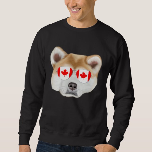 Canadian Flag Akita Dog Canada Pocket Lång Ärmad Tröja (Framsida)