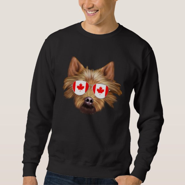Canadian Flag Australian Terrier Dog Canada Pocket Lång Ärmad Tröja (Framsida)