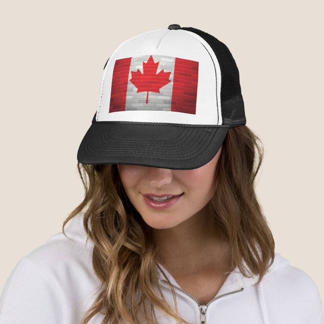Canadian Flag Brick Wall Canada Maple Hat Keps (In Situ)