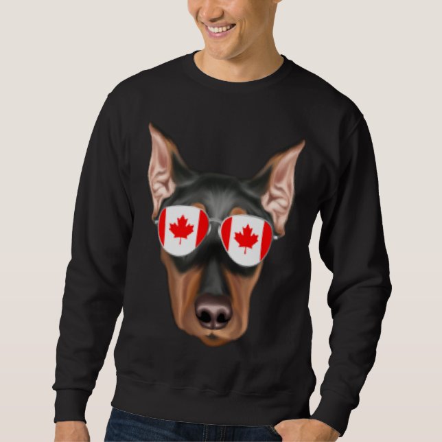 Canadian Flag German Pinscher Dog Canada Pocket Lång Ärmad Tröja (Framsida)