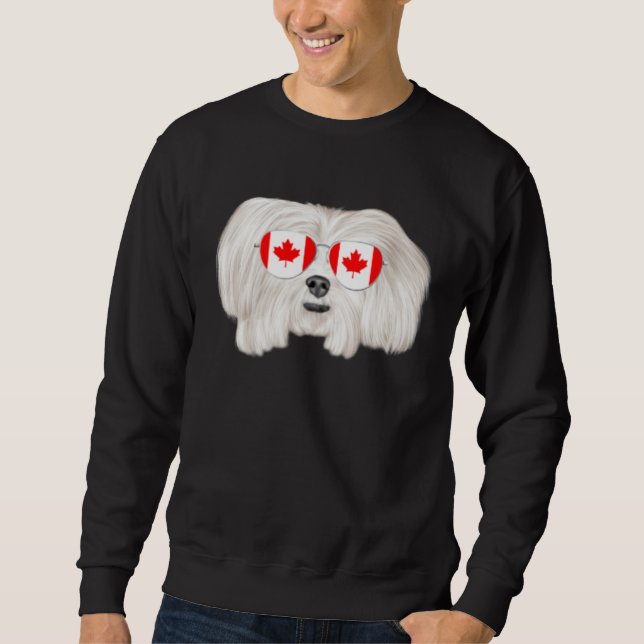 Canadian Flag Maltese Dog Canada Pocket Lång Ärmad Tröja (Framsida)