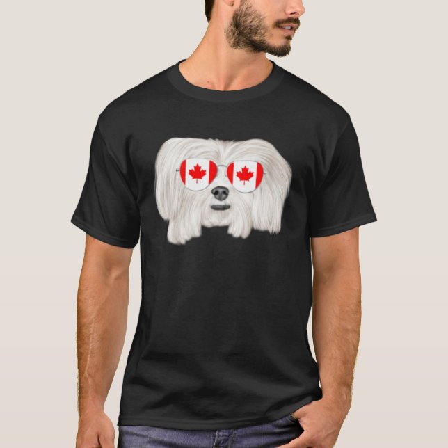 Canadian Flag Maltese Dog Canada Pocket T Shirt (Framsida)