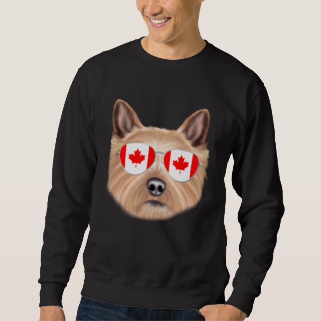 Canadian Flag Norwich Terrier Dog Canada Pocket Lång Ärmad Tröja (Framsida)