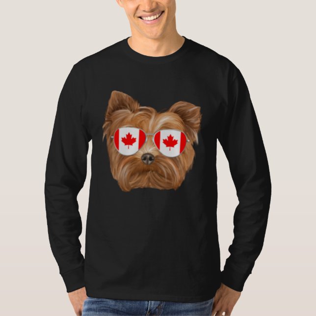 Canadian Flag Yorkshire Terrier Dog Canada Pocket T Shirt (Framsida)