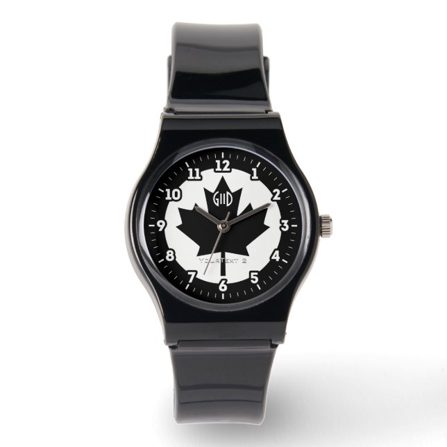 Canadian Flagga Black Maple Löv på a Armbandsur (Framsida)