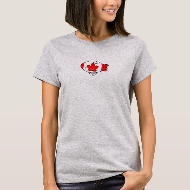Canadian Flagga Blimp Balloon In Blå himmel Anpass T Shirt (Framsida)