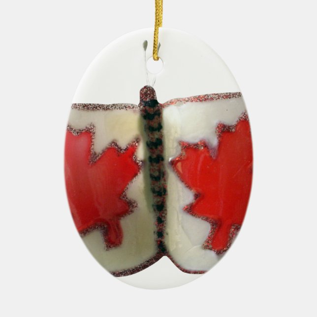 Canadian Flagga Butterfly Design Julgransprydnad Keramik (Framsidan)