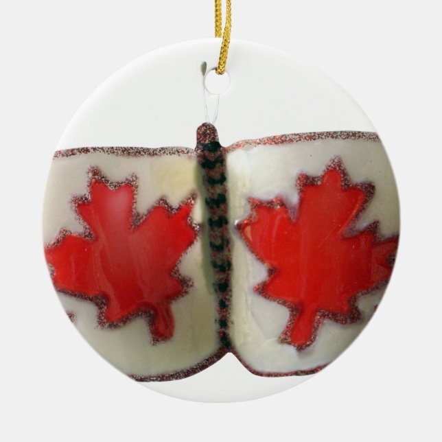 Canadian Flagga Butterfly Design Julgransprydnad Keramik (Framsidan)