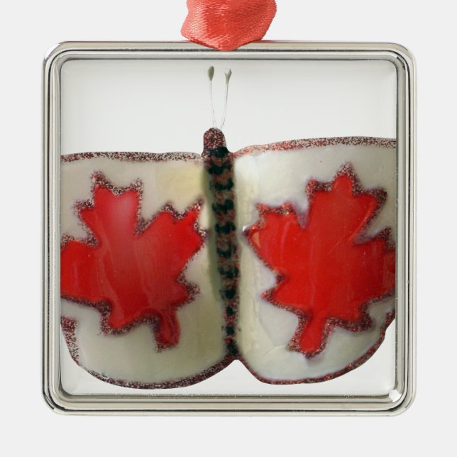 Canadian Flagga Butterfly Design Julgransprydnad Metall (Framsidan)
