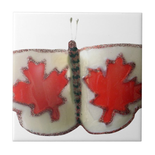 Canadian Flagga Butterfly Design Kakelplatta (Framsidan)