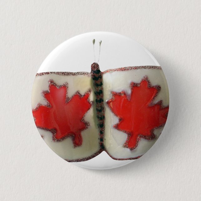 Canadian Flagga Butterfly Design Knapp (Framsida)
