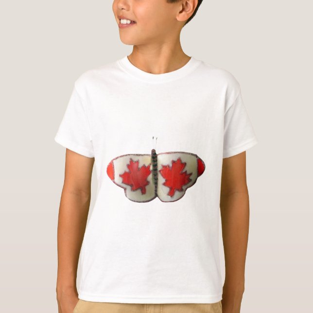 Canadian Flagga Butterfly Design T Shirt (Framsida)