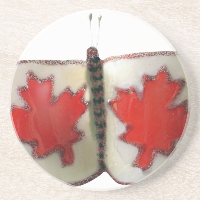 Canadian Flagga Butterfly Design Underlägg Sandsten (Framsidan)