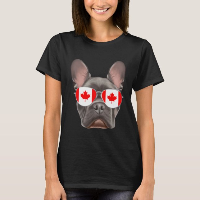 Canadian Flagga Fransk Bulldog Hund Canada Pocket T Shirt (Framsida)
