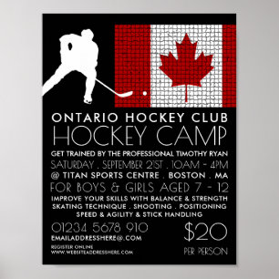 Canadian Flagga, Hockey Player, Camp Advertising Poster