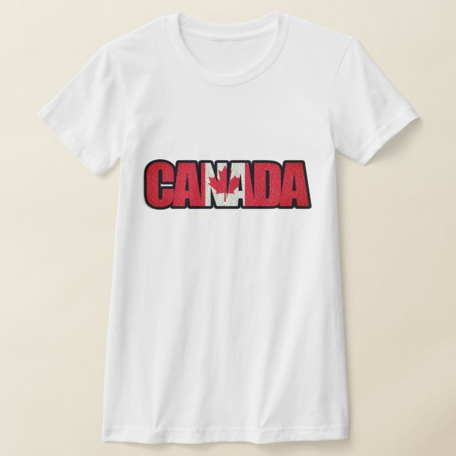 Canadian Flagga In ’Canada’ T Shirt (Laydown)