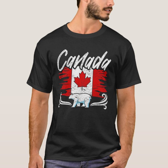 Canadian Flagga Maple Löv Polar Bear Land Kanada T Shirt (Framsida)