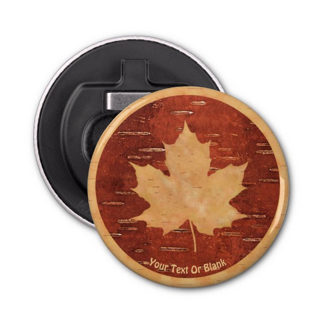 Canadian Flagga On Inner Birch Bark Flasköppnare (Framsidan)
