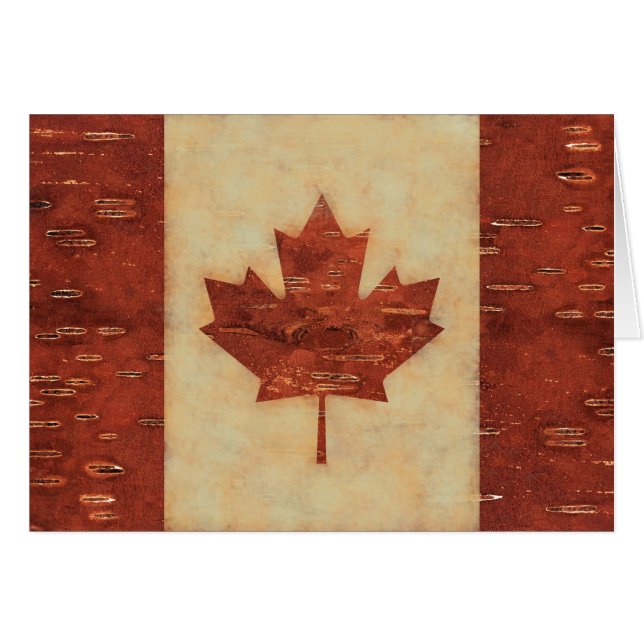 Canadian Flagga On Inner Birch Bark Hälsningskort (Framsidan Horizontal)