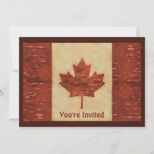 Canadian Flagga On Inner Birch Bark Inbjudningar