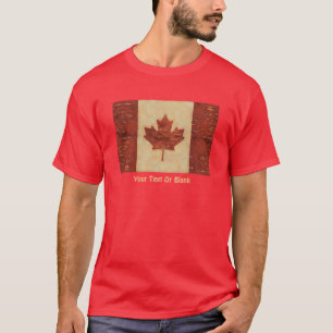 Canadian Flagga On Inner Birch Bark T Shirt