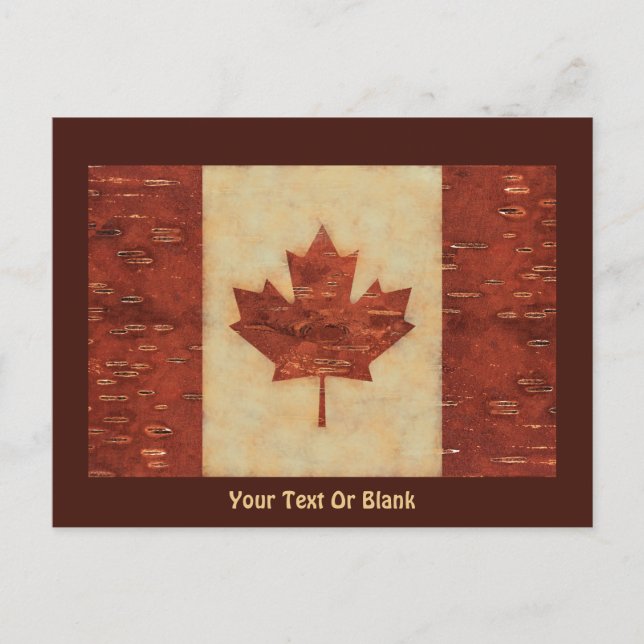 Canadian Flagga On Inner Birch Bark Vykort (Framsida)