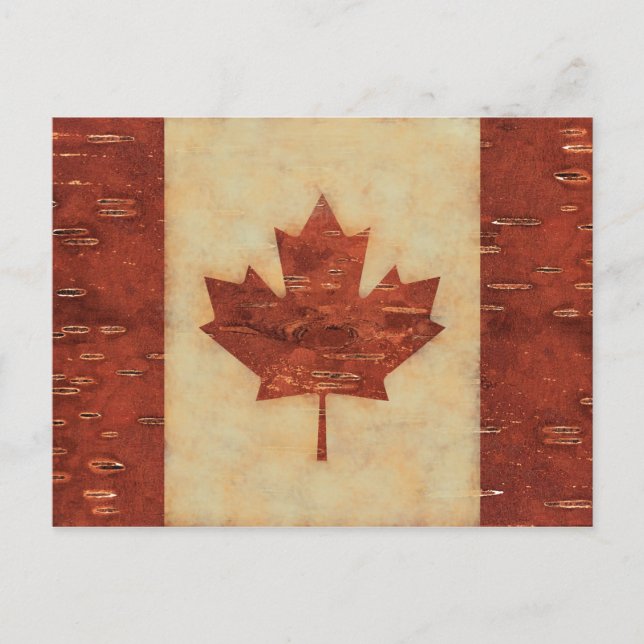 Canadian Flagga On Inner Birch Bark Vykort (Framsida)