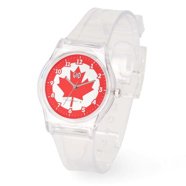 Canadian Flagga Red Maple Löv på a Armbandsur (Vinkel)